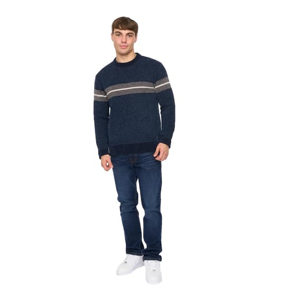 Crosshatch Herr Roundall Chenille Stickad Tröja M Marinblå Navy M