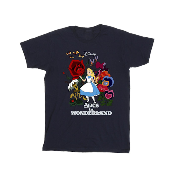 Disney Flickor Alice I Spegelland Blommor Bomull T-shirt 9-11 År Navy Blue 9-11 Years