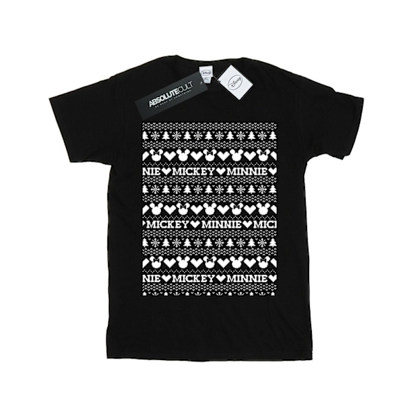 Disney Dam/Damer Mickey Och Minnie Jul Fair Isle Bomull Boyfriend T-Shirt XXL Svart Black XXL