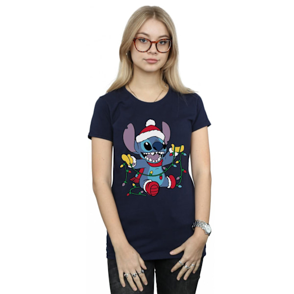 Disney Dam/Kvinnor Lilo Och Stitch Julbelysning Bomull T- Navy Blue L