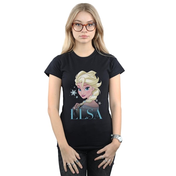 Disney Dam/Kvinnor Frozen Elsa Snöflinga Porträtt Bomull T-shirt Black M