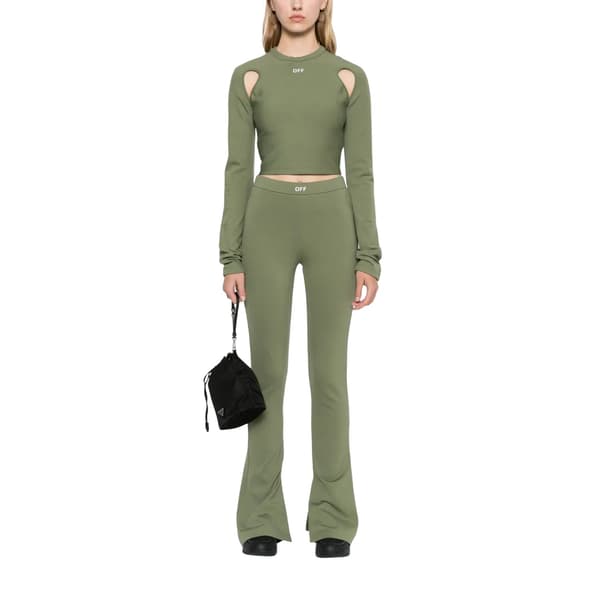 Off White Dam/Dam Mock Neck Slim Cold Shoulder Crop Top 6 Olive 6 UK
