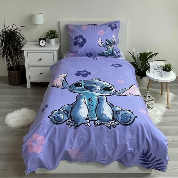 Lilo & Stitch Blommor & Blad Påslakanset Enkel Lila/Vit Purple/White Single