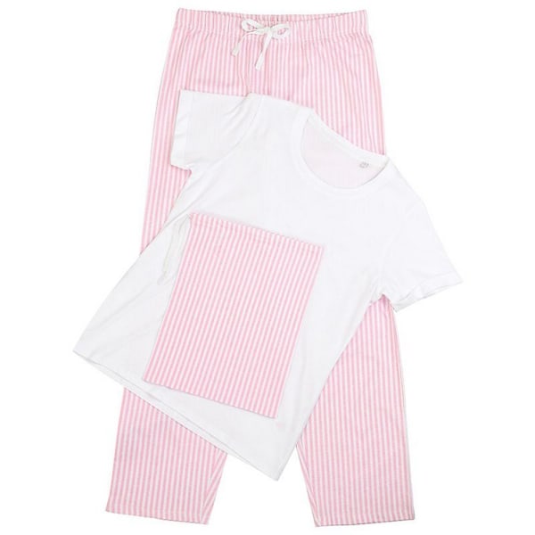 Handduk City Dam/Dam Pyjamas T-shirt och Botten Set M Vit White/Pink/White Stripe M