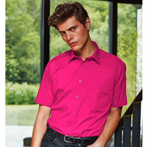 Premier Mens Short Sleeve Formal Poplin Plain Work Shirt 16 Pink Pink 16