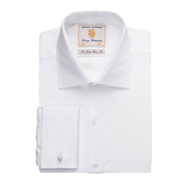 Brook Taverner Herrkläder Andora Herringbone Långärmad Formal Skjorta White 19in