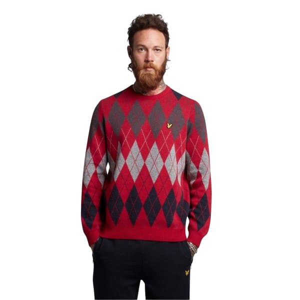 Lyle & Scott Herrtröja Argyle Stickad Rundhals S Röd Red S