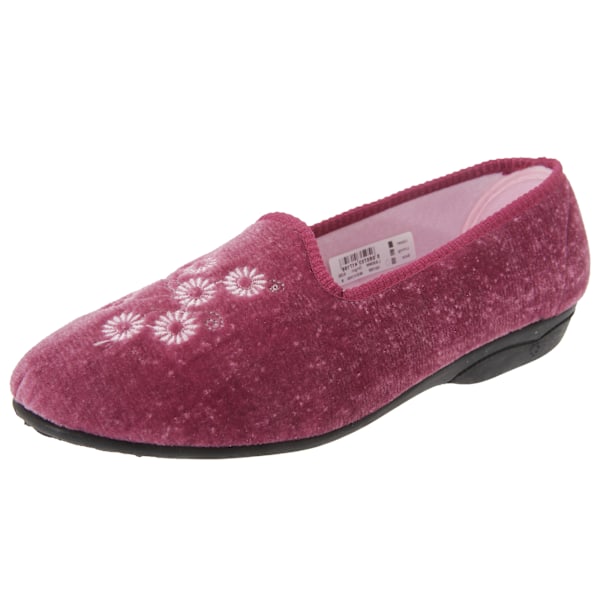 Zedzzz Dam/Dam Cathy Blomsterbroderade Velours Tofflor 7 Heather 7 UK