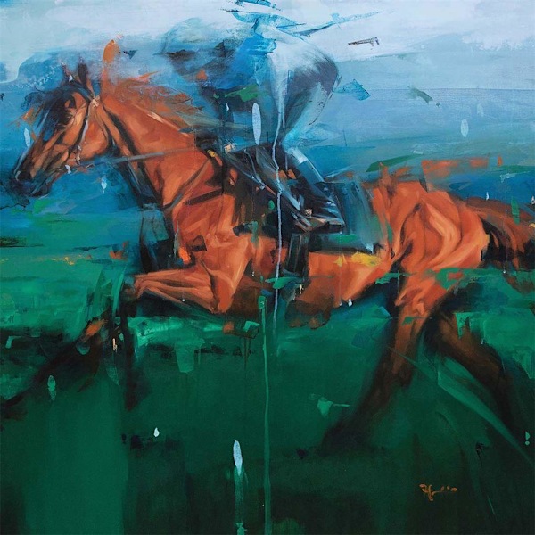 Frank Pretorius Race Horse Träinramad Canvas Tavla 40cm x 40 Blue/Green/Brown 40cm x 40cm