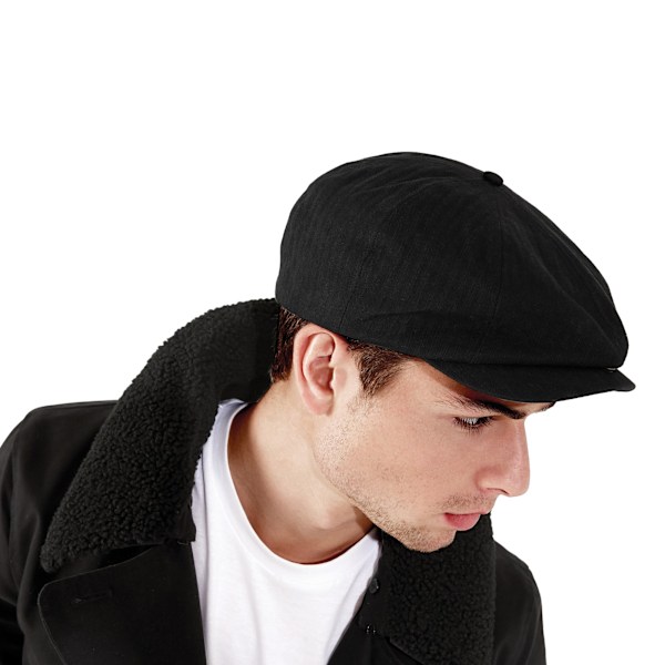 Beechfield Classic Herringbone Newsboy Cap SM Svart Black SM