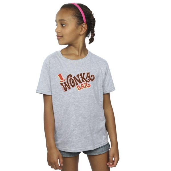 Willy Wonka Girls Bar Logo Bomull T-shirt 7-8 år Sports Grey Sports Grey 7-8 Years
