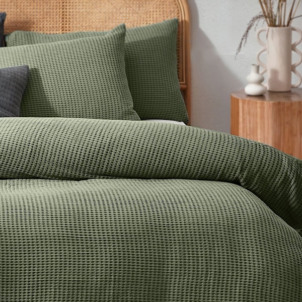 Yard Chunky Cotton Waffle Påslakan Set Enkelsäng Eucalyptus Eucalyptus Single