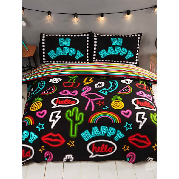 Rapport Be Happy Neon Påslakanset Dubbel Multifärgad Multicoloured Double