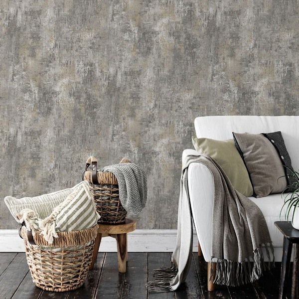 Muriva Cove Textured Wallpaper 10m x 53cm Charcoal Charcoal 10m x 53cm