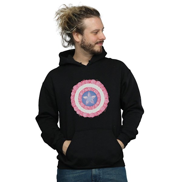 Marvel Herr Captain America Blommor Sköld Hoodie S Svart Black S
