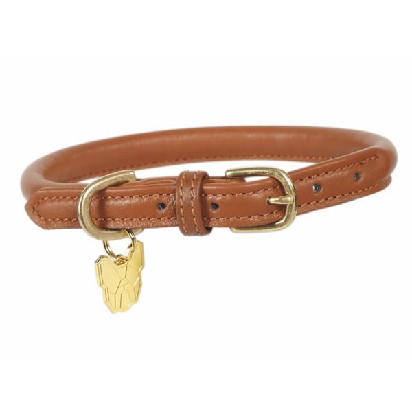 Digby & Fox Rullat Läder Spänne Hundhalsband XS - Halsmått: 29cm Tan XS - Neckline: 29cm-34cm