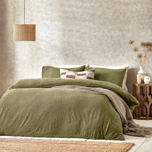 Yard Bouclé Textured Påslakan Set Enkelsäng Oliv Olive Single