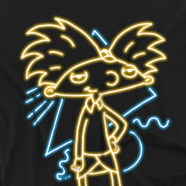 Hey Arnold! Unisex Neon T-shirt för vuxna XL Svart Black XL