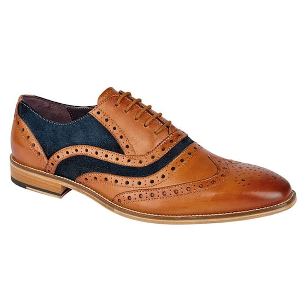 Roamers herr 5 Eyelet läder Brogue Oxfords 6 UK Tan/Blå Tan/Blue 6 UK