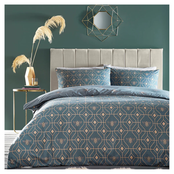 Furn Bee Deco Geometrisk Påslakan Set Dubbel Fransk Blå French Blue Double