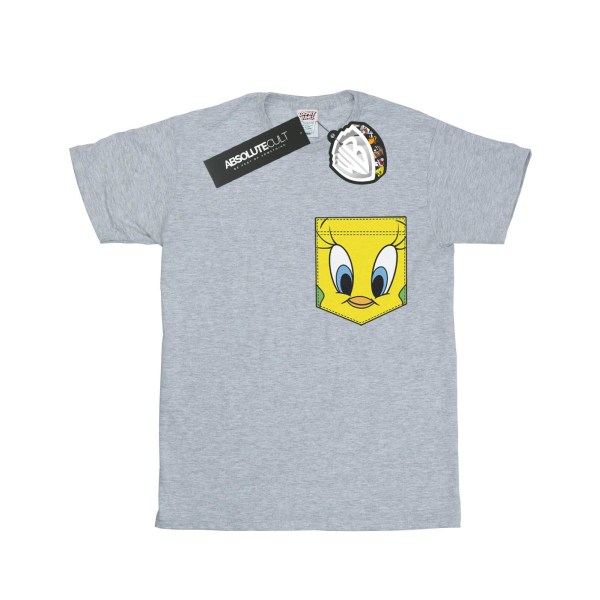 Looney Tunes Girls Tweety Pie Face Faux Pocket Bomull T-shirt 5 Sports Grey 5-6 Years