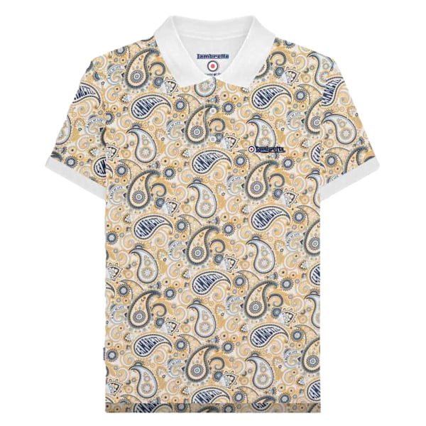 Lambretta Herr SS25 Paisley Märkes Polo Tröja L Vit/Marinblå White/Navy L