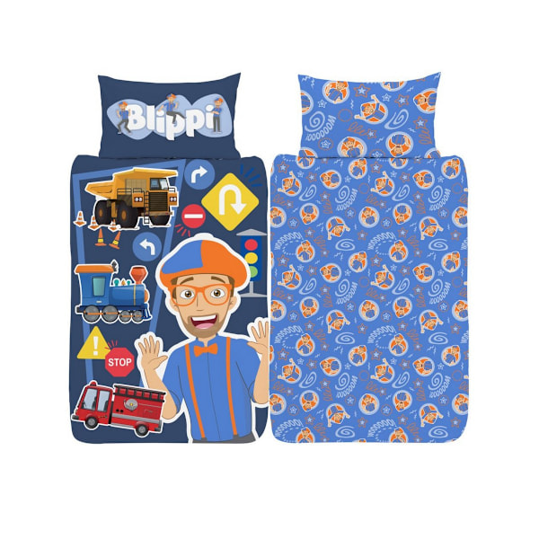 Blippi Wooooo! Påslakanset Enkelsäng Blå/Orange Blue/Orange Single