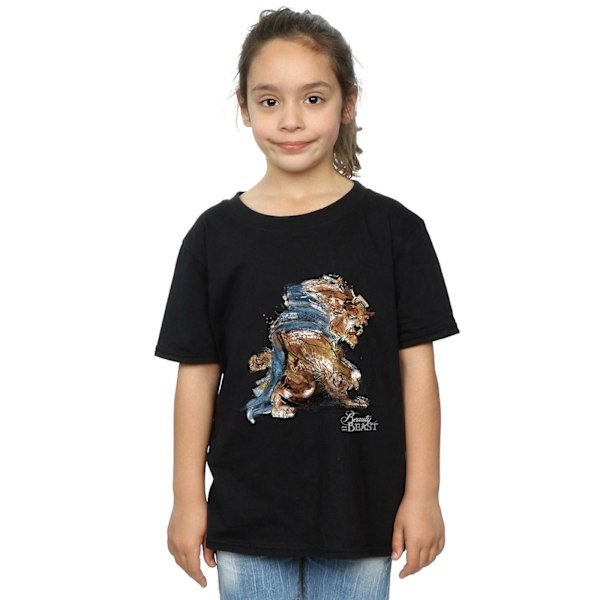 Disney Girls Beauty And The Beast Beast Sketch Bomull T-shirt 1 Black 12-13 Years