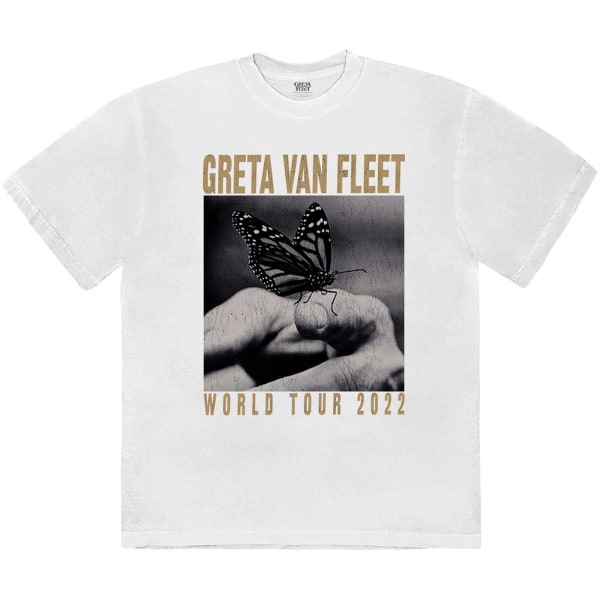 Greta Van Fleet Unisex Vuxen World Tour 2022 Butterfly Bomull T-shirt White XL