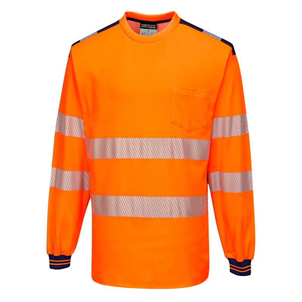 Portwest Herr PW3 Stickad Hi-Vis Komfort Långärmad Säkerhet T- Orange/Navy 4XL