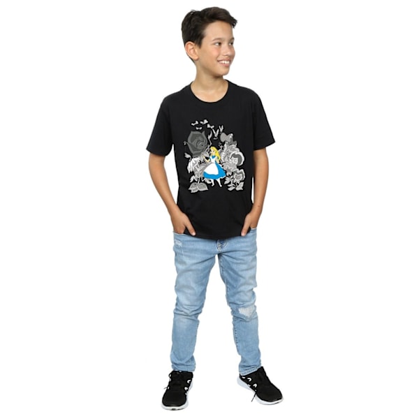 Disney Boys Alice In Wonderland Flowers T-Shirt 5-6 år Svart Black 5-6 Years