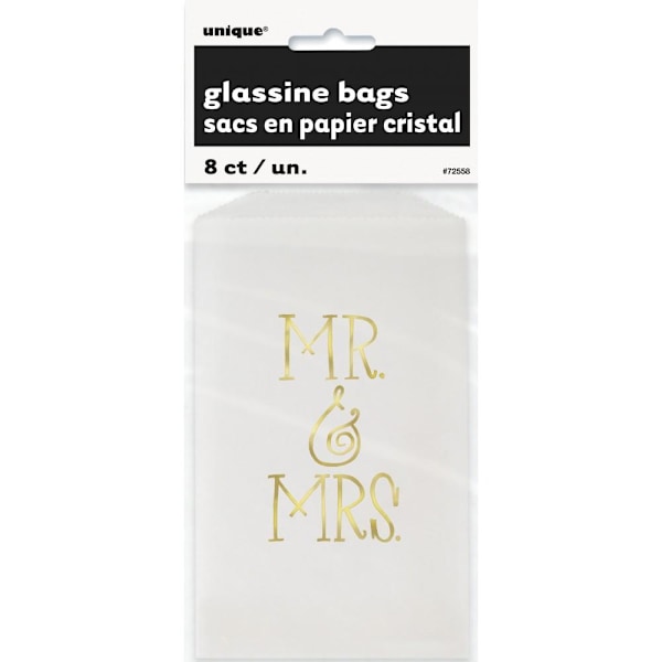 Unik fest Mr & Mrs bröllopspåse (8-pack) One Size Wh White/Gold One Size