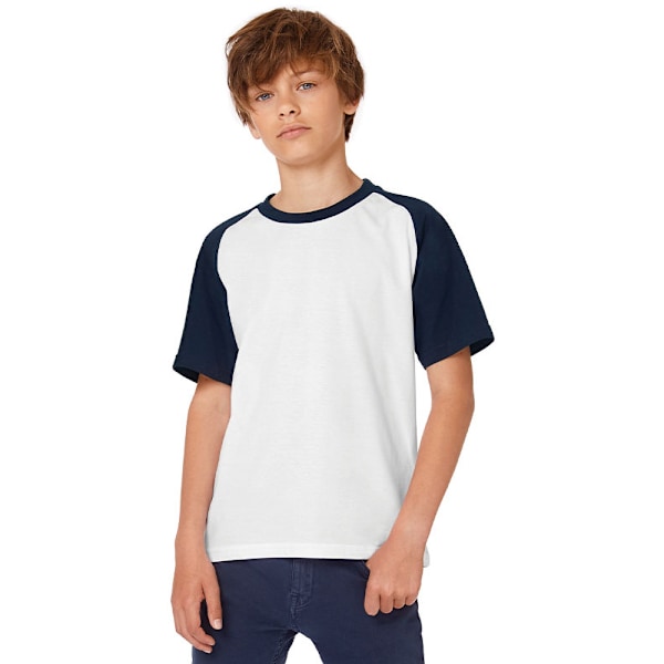 B&C Barn Pojkar Kortärmad Baseball T-Shirt 3-4 År Vit White/Navy 3-4 Years