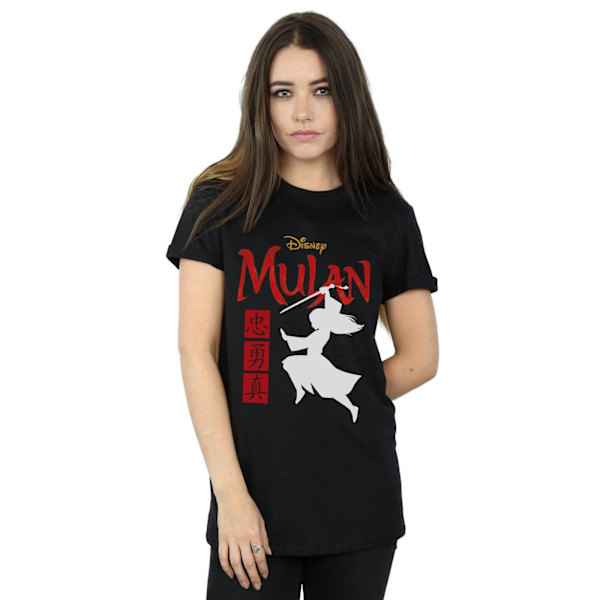 Disney Dam/Damer Mulan Film Krigare Silhuett Bomull Pojkvän T-shirt Black 4XL