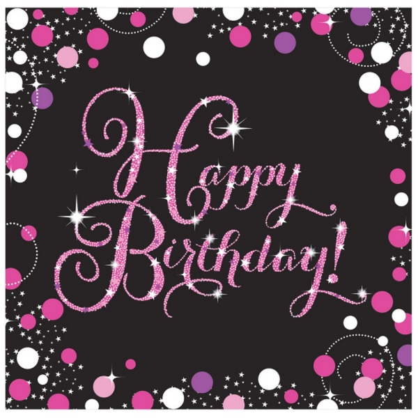 Amscan Sparkling Pink Celebration Happy Birthday Servetter (Pack Black/Pink 33cm