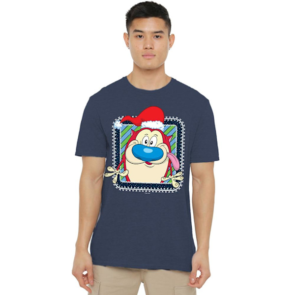 Ren & Stimpy Unisex Vuxen Festlig Tomtehatt Jul T-Shirt X Navy XXL