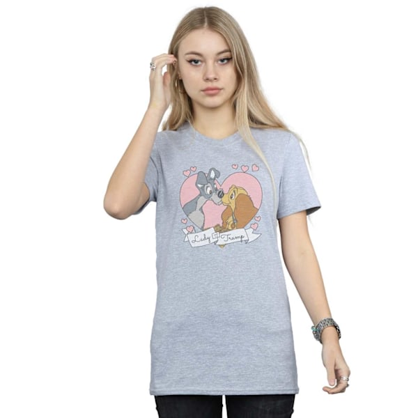 Disney Dam/Kvinnor Lady Och Lufsen Kärlek Bomull Boyfriend T-shirt Sports Grey 3XL
