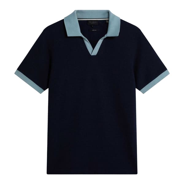 Ted Baker Herr Våfflad Kortärmad Pikétröja XL Marinblå Navy XL