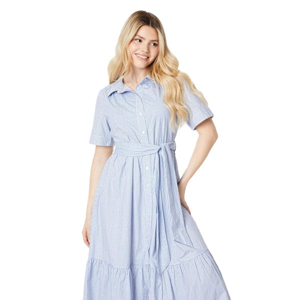 Dorothy Perkins Dam/Dam Strimmig Midiklänning med Knytband i Midjan Blue 12 UK