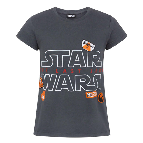 Star Wars: The Last Jedi T-shirt för flickor med märke, 5-6 år, grå Grey 5-6 Years