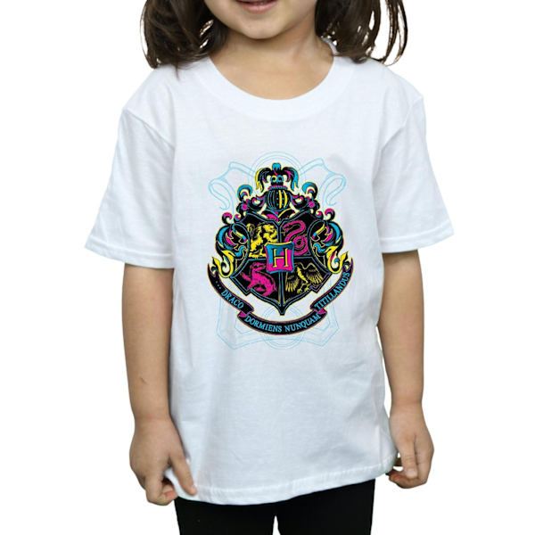 Harry Potter Neon Hogwarts Crest Bomull T-shirt för flickor 7-8 år White 7-8 Years