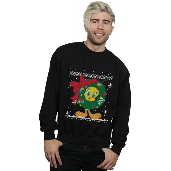 Looney Tunes Mens Tweety Pie Christmas Fair Isle Sweatshirt XL Black XL