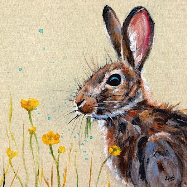 Louise Brown Buttercup Bunny inramad duktryck 40cm x 40cm Cr Cream/Brown 40cm x 40cm