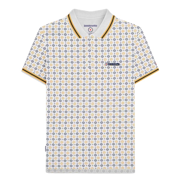 Lambretta Herr SS25 Geometrisk Pikétröja 3XL Vit/Marinblå/Guld White/Navy/Gold 3XL