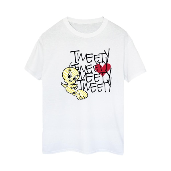 Looney Tunes Dam/Damer Tweety Love Heart Bomull Boyfriend T White L