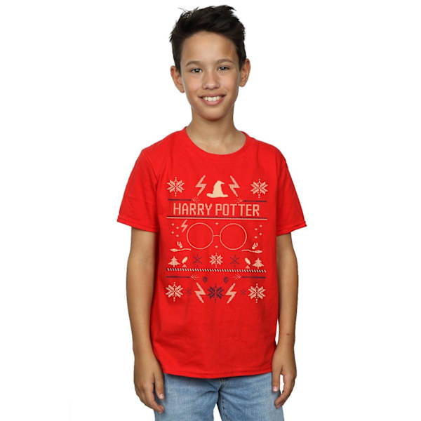 Harry Potter Julmönstrad T-shirt för pojkar 9-11 år Röd Red 9-11 Years