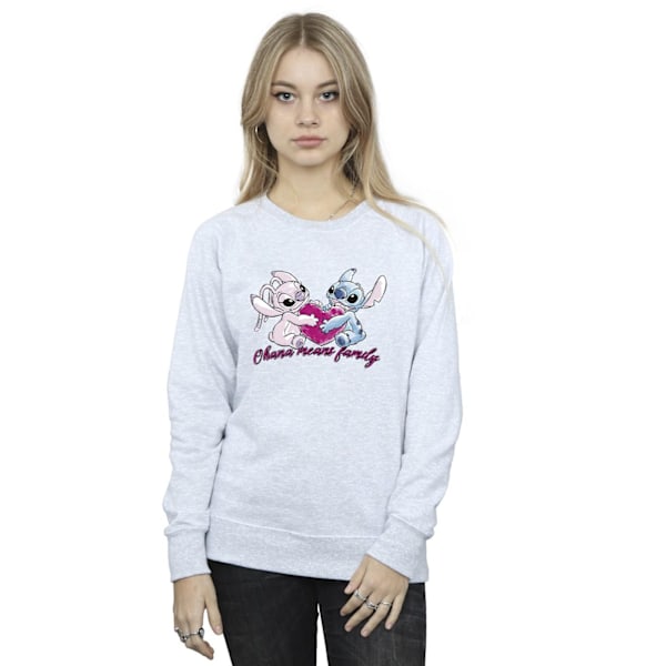 Disney Dam/Kvinnor Lilo Och Stitch Ohana Hjärta Med Ängel Sweatshirt Sports Grey XL