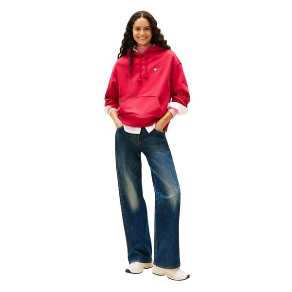 Tommy Jeans Dam/Dam Badge Relaxed Fit Hoodie 10 UK Ruby R Ruby Red 10 ...