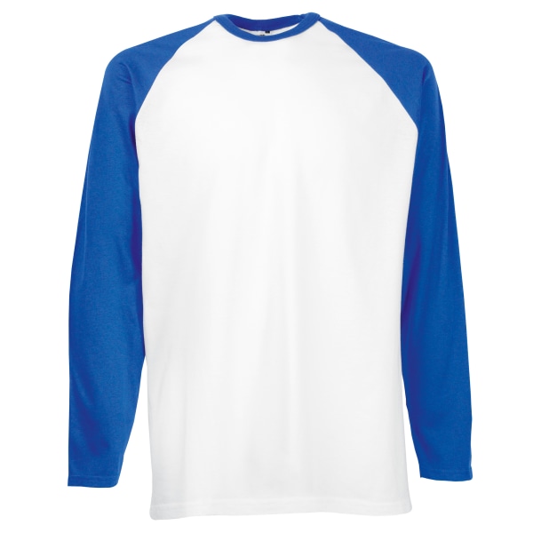 Fruit Of The Loom Långärmad baseball T-shirt för män 3XL Vit/R White/Royal Blue 3XL