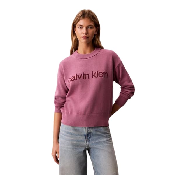 Calvin Klein Dam Ribbad Crew Neck Normal Långärmad Bordeaux 14 UK